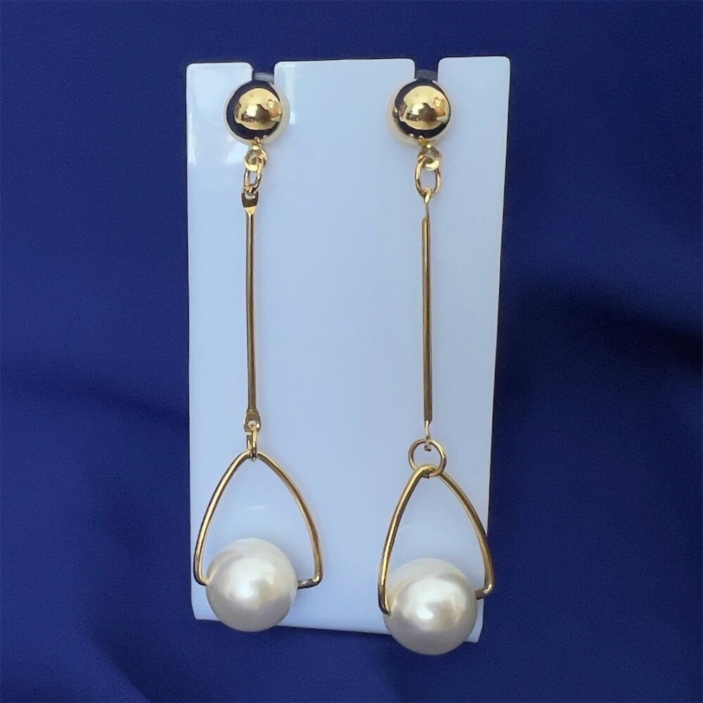 Vintage Estate Dangle Drop Earrings Womens Gold Tone Faux Pearl Teardrop Pierced